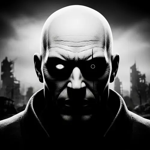 Striking Black and White Man in Post-Apocalyptic Setting