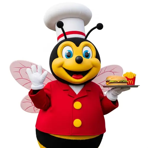 Black Jollibee Mascot - Fun and Friendly Chef Bee