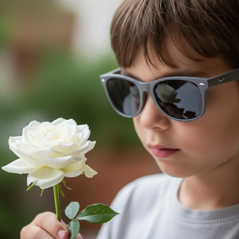White Rose and Boy with Grey Sunglasses