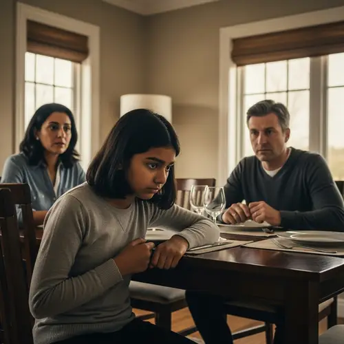 Mixed Descent Family at Dining Table: Emotional Tension Captured