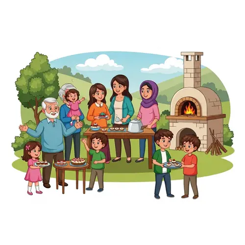 Traditional Levantine Family Baking Desserts in Garden | Village Scene