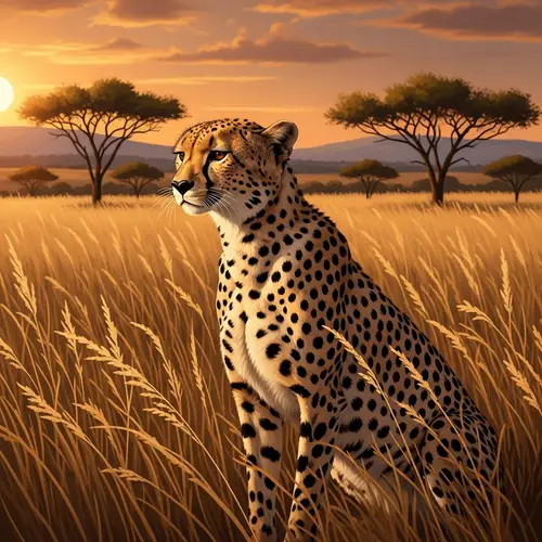 Graceful Cheetah Watching Over Veldt at Sunset
