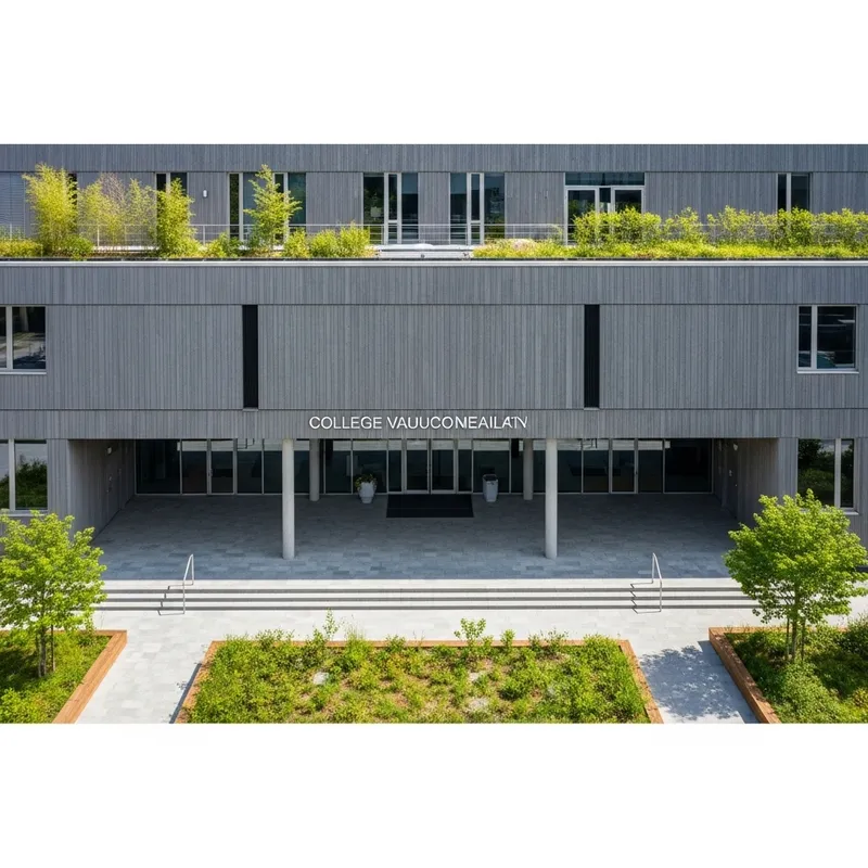 Minimalist College Building with Green Rooftop Gardens Minimalist College Building with Green Rooftop Gardens