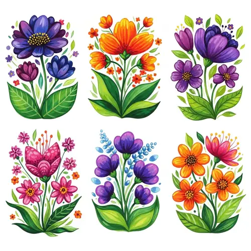 Whimsical Garden Floral Illustrations | Enchanted Blooms in Full Color