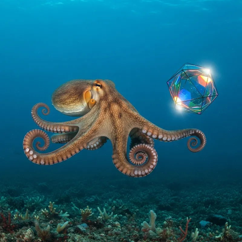 Realistic Octopus in Colorful Geometric Habitat Realistic Octopus in Colorful Geometric Habitat