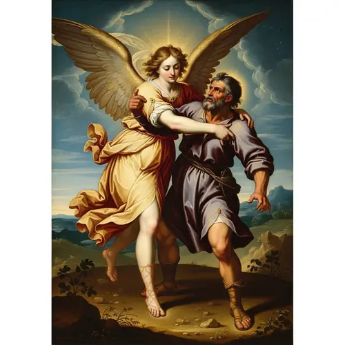 Jacob Wrestling with Angel - Renaissance Style Biblical Painting