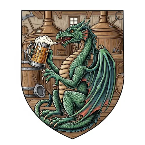 Intricately Detailed Brewery Coat of Arms with Dragon