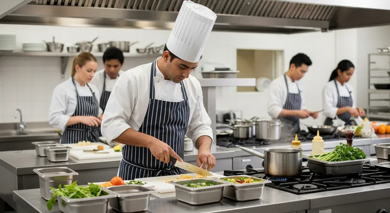 Professional Chef Crafting Culinary Masterpiece in Vibrant Kitchen Scene