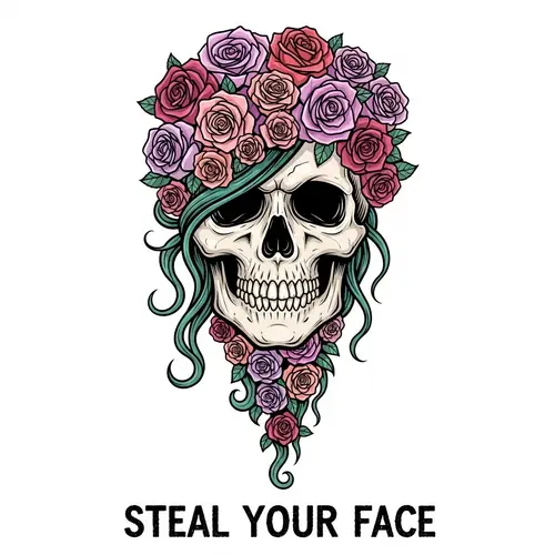Feminine Steal Your Face Skull Art with Roses
