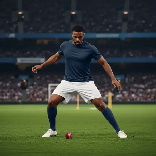 Athletic Soccer Player Skillfully Playing Cricket Ball on Field