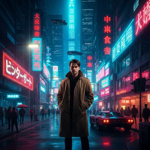 Cyberpunk-Inspired Cityscape with Vintage Fashion | Blade Runner Vibes