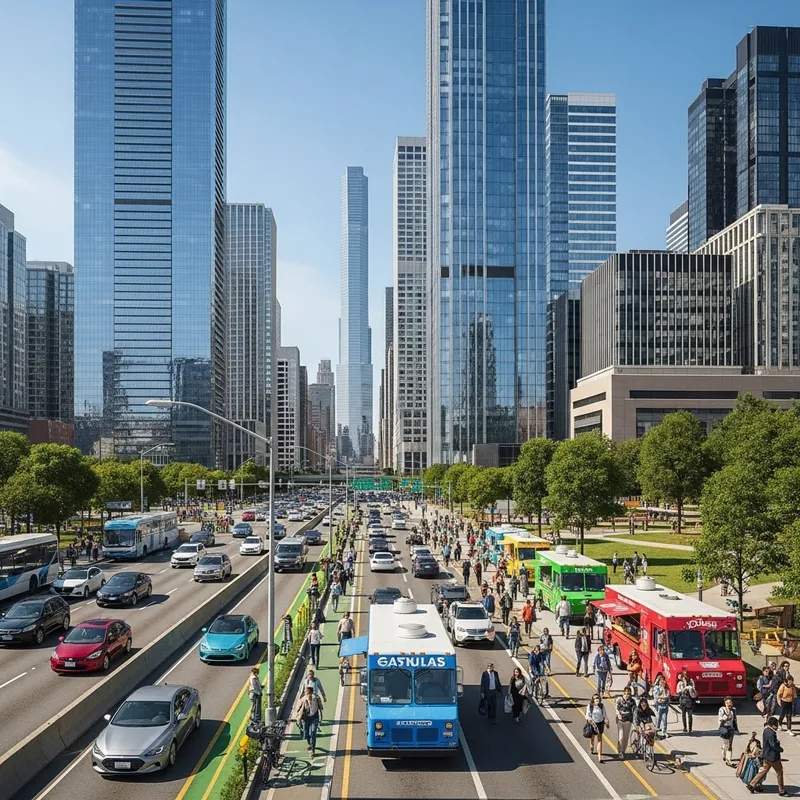 Modern Cityscape: Vibrancy, Skyscrapers, and Diversity