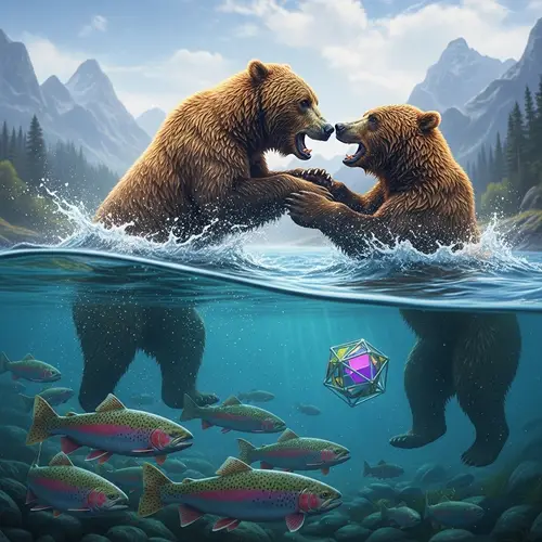 Powerful Bears Struggle in Glistening River