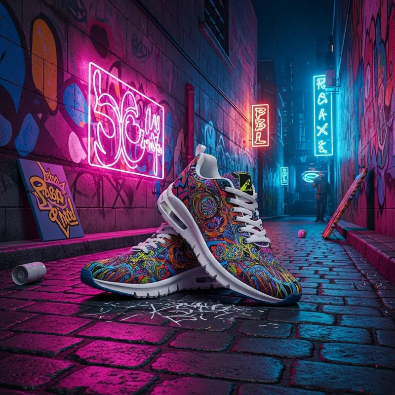 Athletic Shoes in Colorful Street Art | Urban Scene