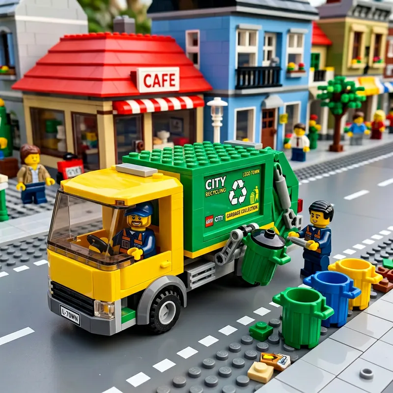Detailed Lego Garbage Truck in Toy World