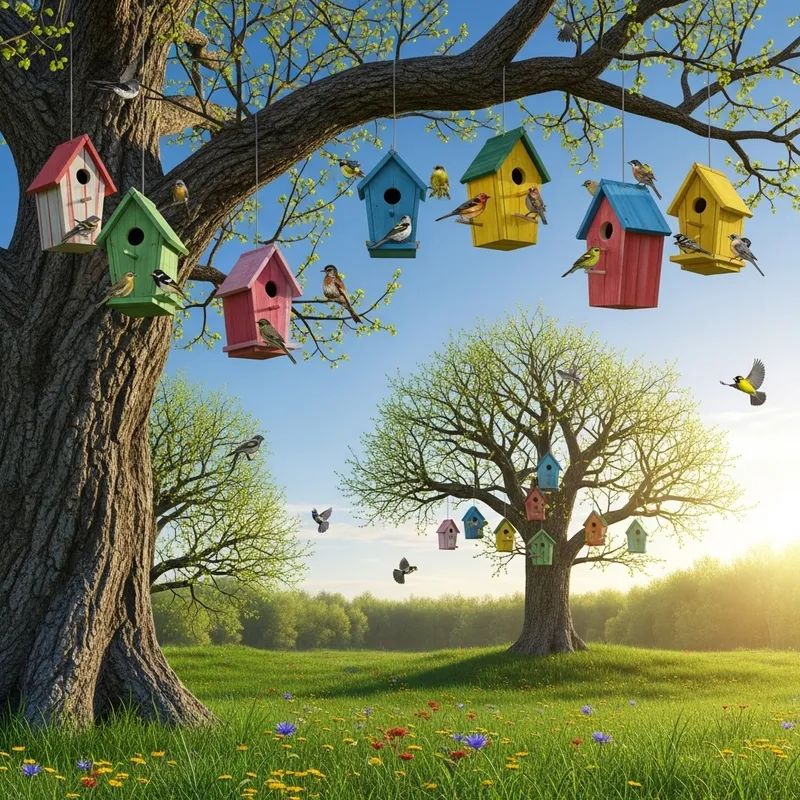 Birdhouses Abuzz in Spring Countryside Birdhouses Abuzz in Spring Countryside