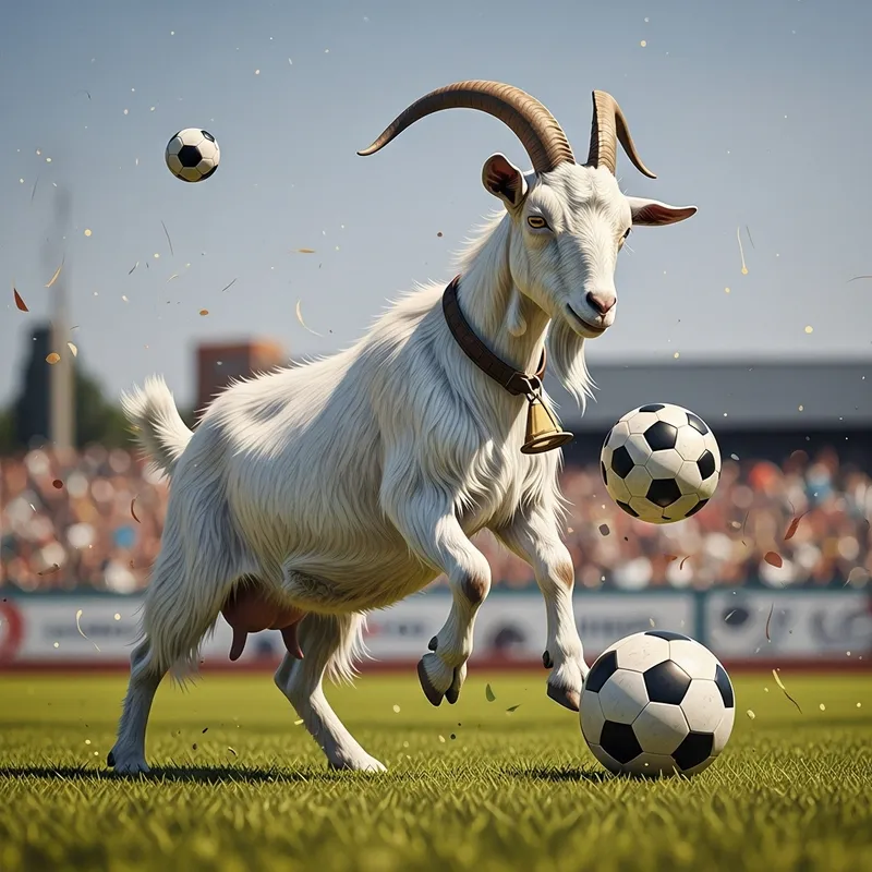Lively Goat Playing Soccer - Abstract Imagery