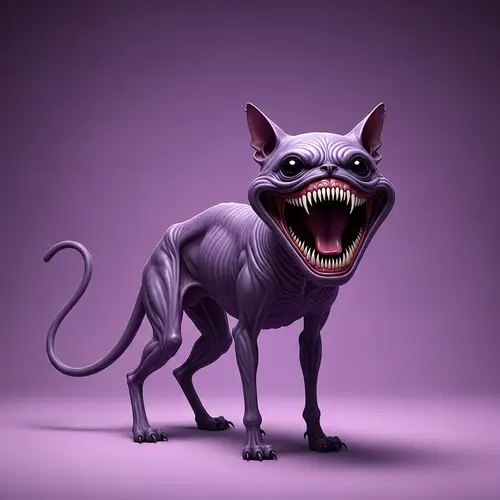 Scary Purple Cat with Huge Mouth - Spooky Feline Creature