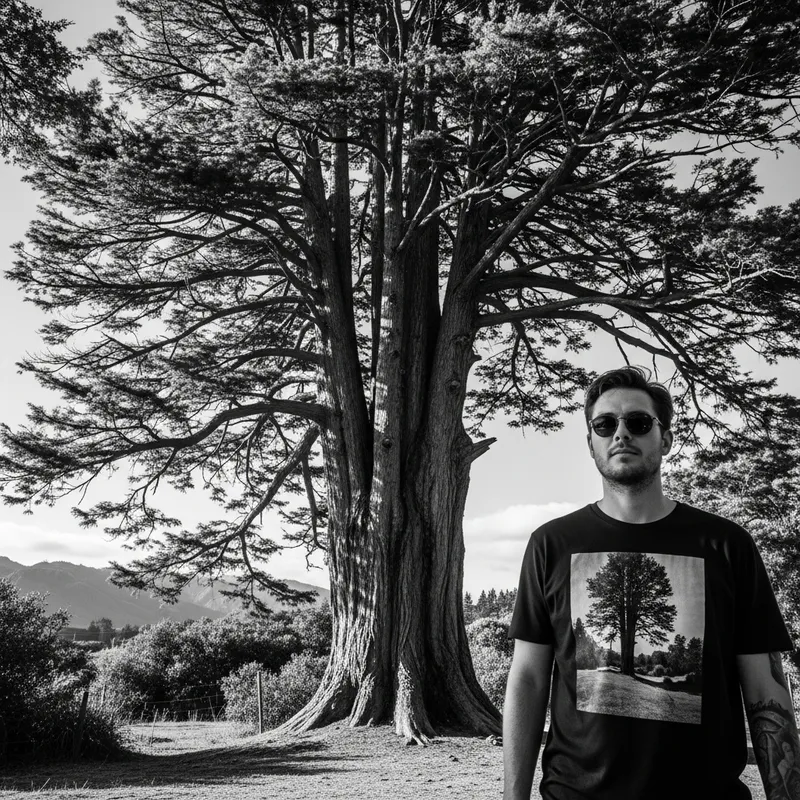 Vintage Totara Tree: Intricate Branches and Strong Shadows