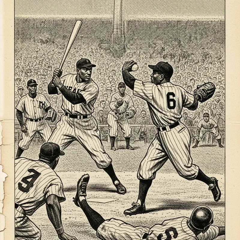 Vintage Negro League Baseball Newspaper Illustration - Historic Game Scene