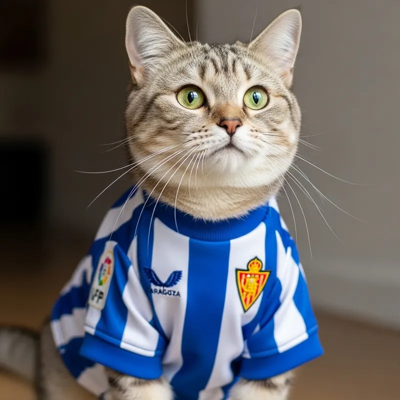 Adorable Kitty in Zaragoza FC Jersey | Precious Football Fan