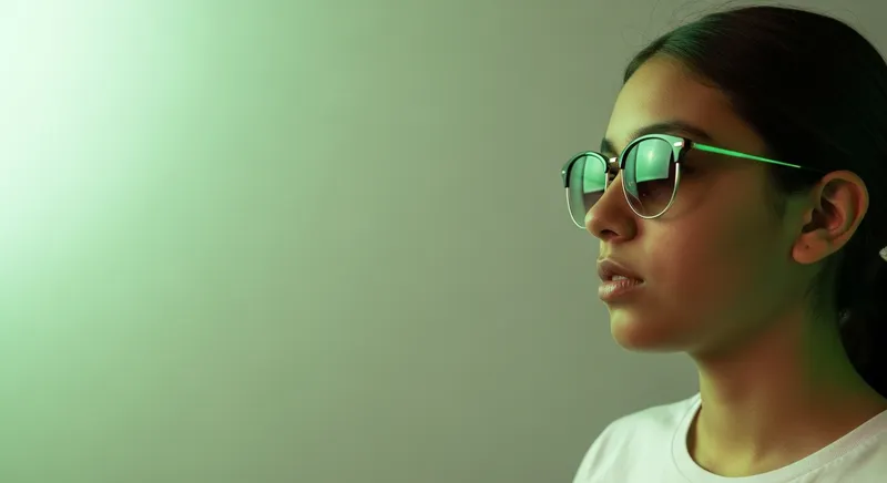 Hispanic Girl in Sunglasses and White T-Shirt on Green Background