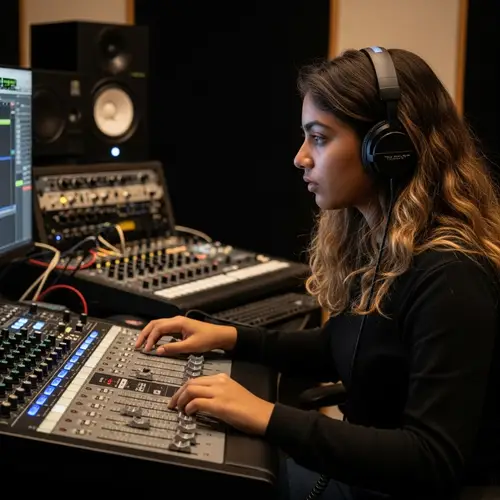 Young South Asian Girl Producing Music in Studio