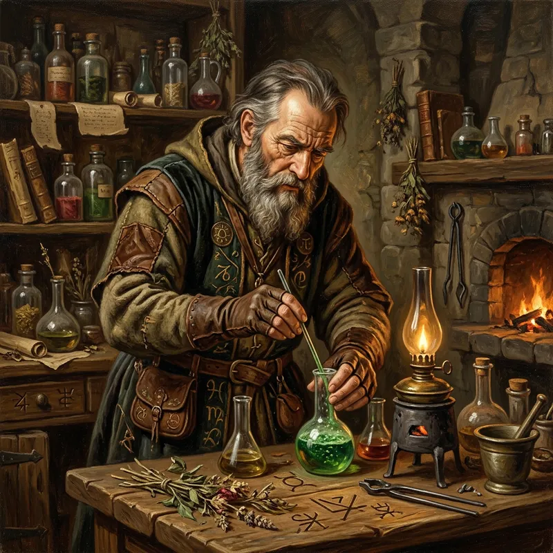 Ancient Alchemist in Timeless Renaissance Lab Ancient Alchemist in Timeless Renaissance Lab