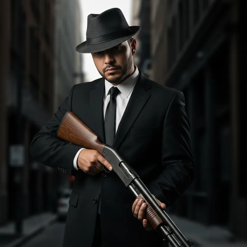 Hispanic Gangster with Sawed-Off Shotgun - Urban Enigma
