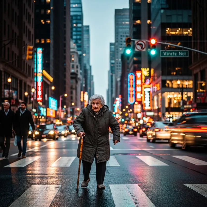 Elderly Grandma Crossing Street