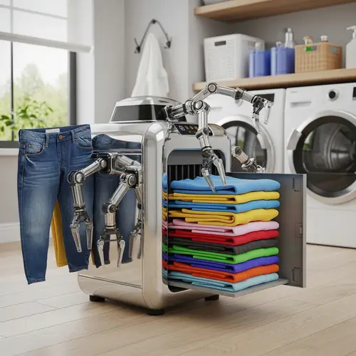 Automatic Home Robot Folding Laundry in Utility Room