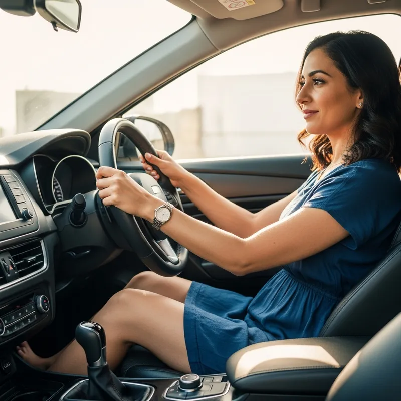 Barefoot Woman Driving Modern Car | Confident Female Driver