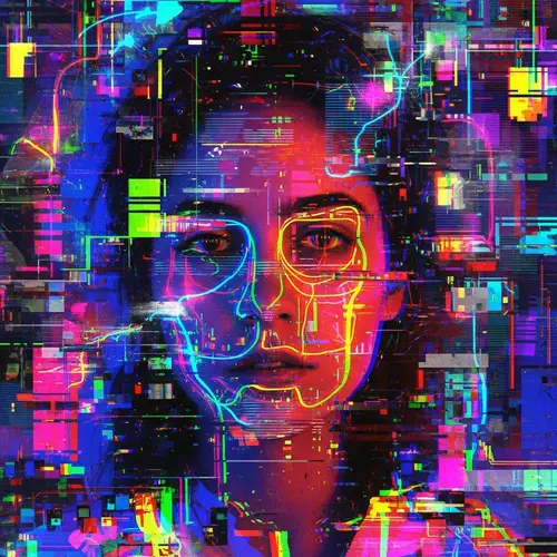 Vibrant Human Glitch Art in Neon Colors