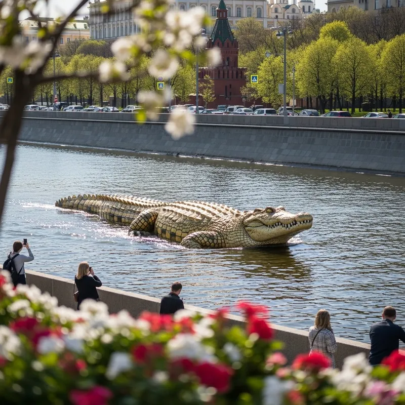 Spring in Moscow: Golden Crocodile and Cityscape Beauty