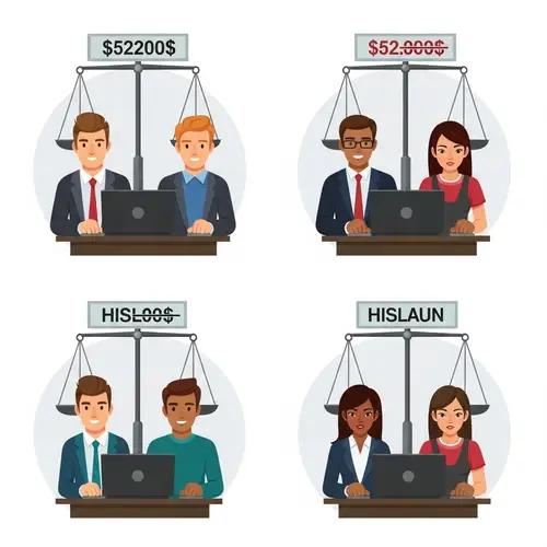 Gender Wage Gap Illustrations: Caucasian Men vs Hispanic Women