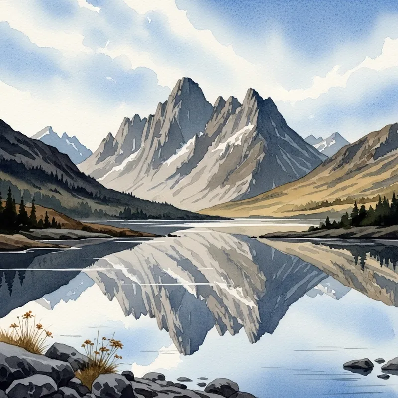 Majestic Mountains in Watercolor - Serene Landscape Art