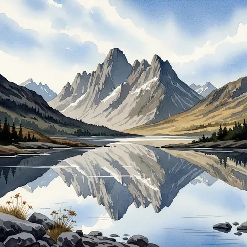 Majestic Mountains in Watercolor - Serene Landscape Art