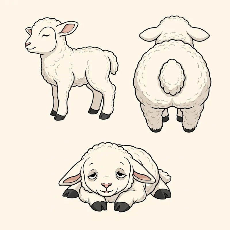 Cute Baby Sheep in Three Poses Vector Illustration