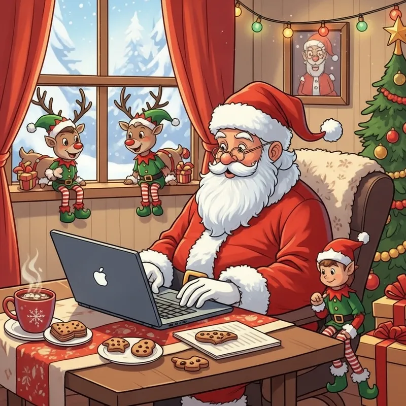 Funny Santa Claus Remote Job - Festive Work Scene