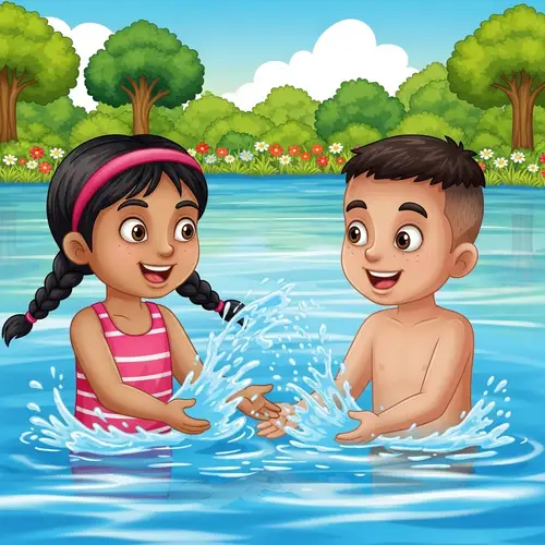 Cartoon Children Playing in Water | Fun Water Play Illustration