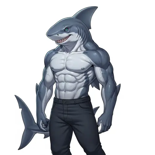 Anthropomorphic Shark Portrait - Enigmatic and Threatening Character