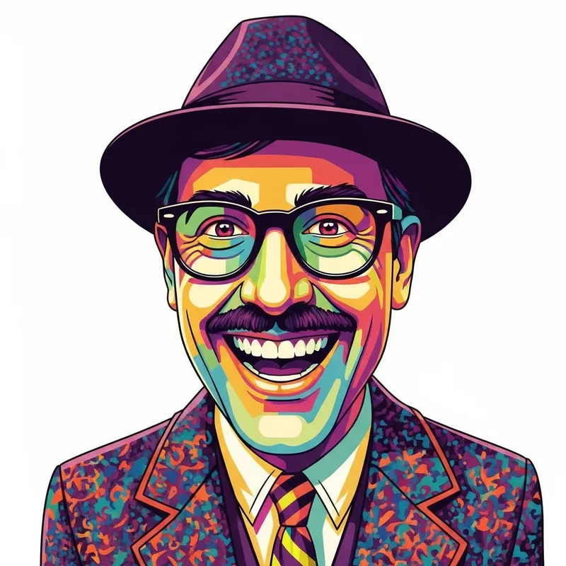 Eccentric Pop Art Character in Vibrant Psychedelic Colors