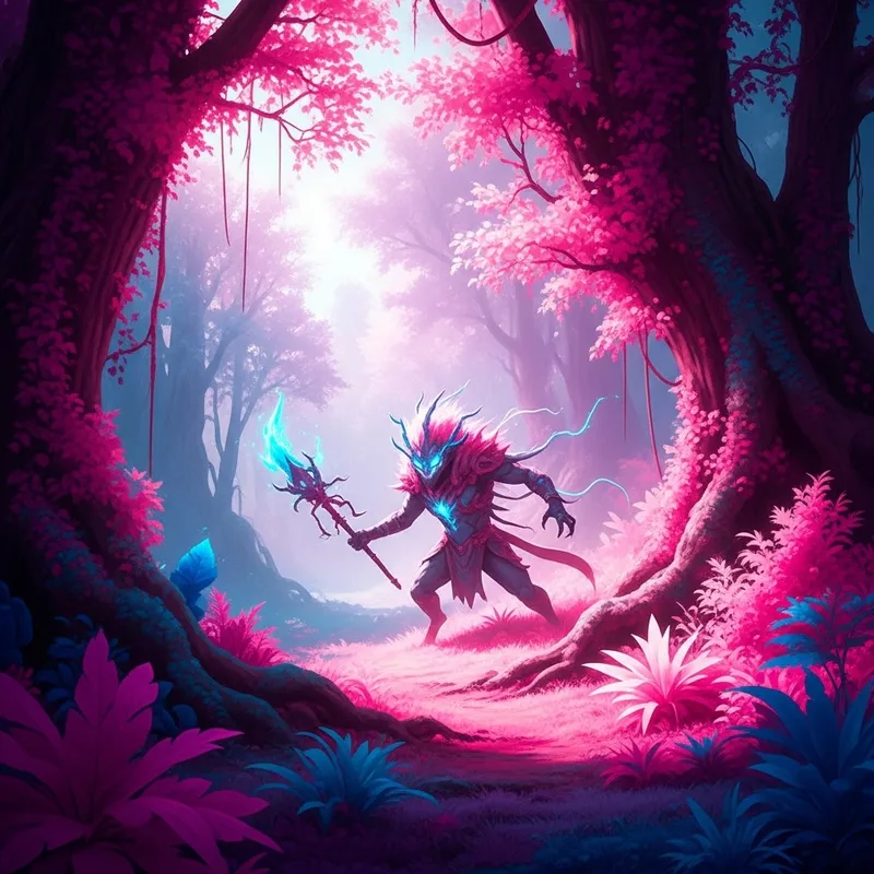 Mystical Forest Creature: Vibrant Colors & Ethereal Lighting