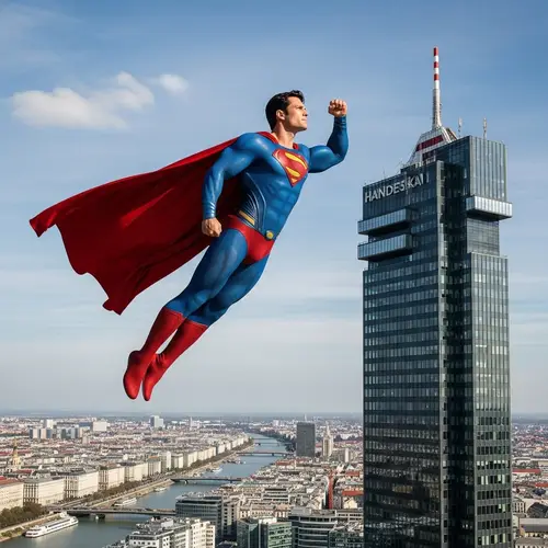 Superman Flying Near Handelskai Tower in Vienna