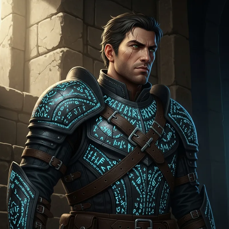 Hispanic Rugged Mercenary | Green-Eyed Scarred Fighter in Shadowy Leather Armor