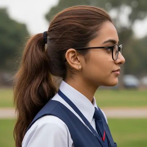 South Asian Girl in School Uniform with Glasses