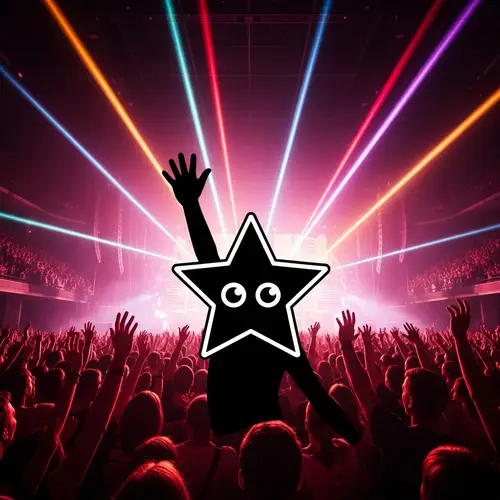 Stunning Concert Star with Raised Hand and Eyes