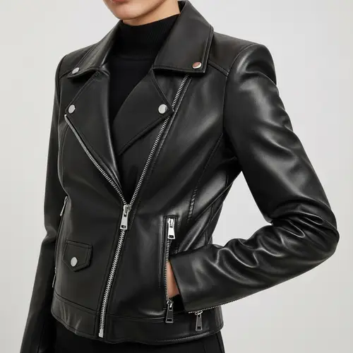 Stylish Women's Leather Jacket with Structured Shoulders