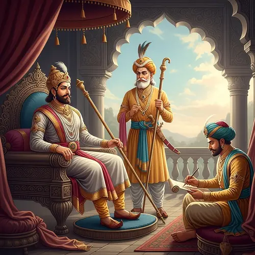 Regal Indian Kings Painting: Royal Attire & Court Grandeur