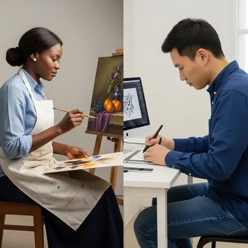 Impact of Technology on Traditional Art: A Visual Contrast